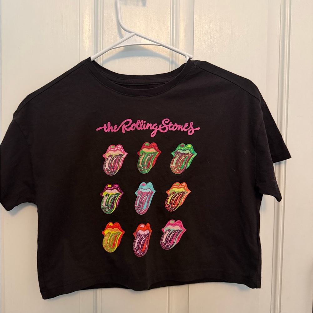 The Rolling Stones Kids Black Tee with Colorful Tongue Graphics